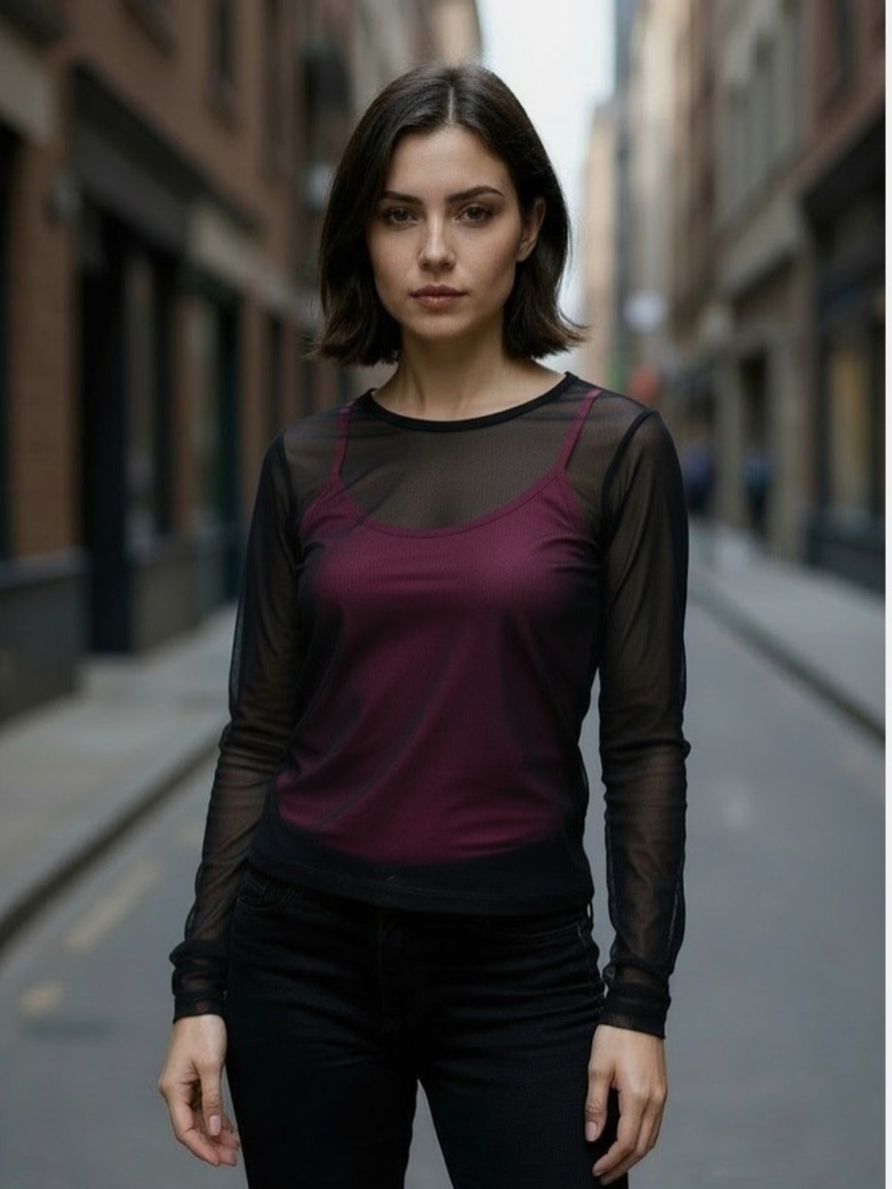 Maria Bellentani Black Sheer Mesh Long-Sleeve Top